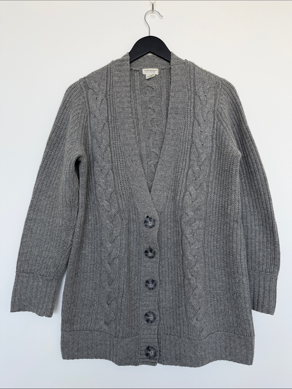 Club Monaco Gray Cable-Knit Button Cardigan